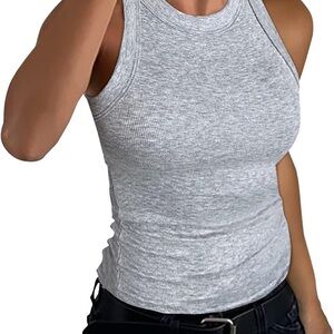 Gray Ribbed Sleeveless Top